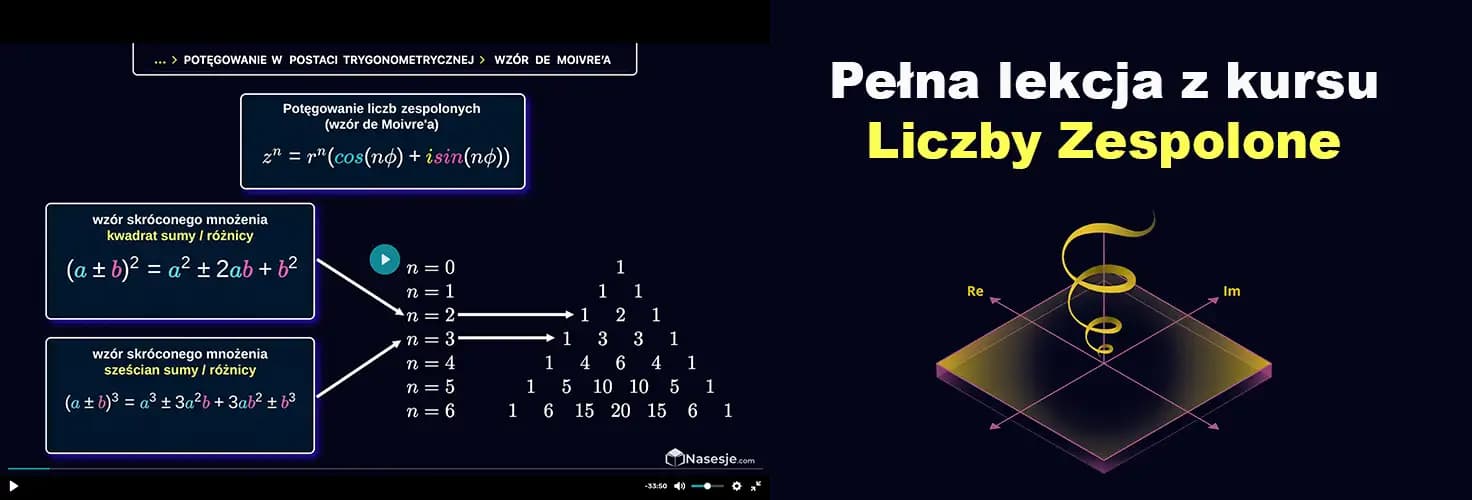 Potęgowanie liczb zespolonych w postaci trygonometrycznej - lekcja z kursu Liczby Zespolone zdjęcie Potęgowanie liczb zespolonych w postaci trygonometrycznej - lekcja z kursu Liczby Zespolone